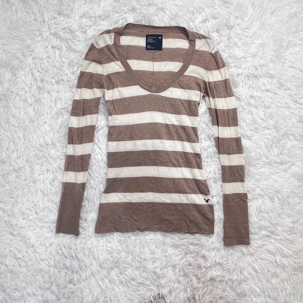 y2k american eagle brown & white v neck sweater medium